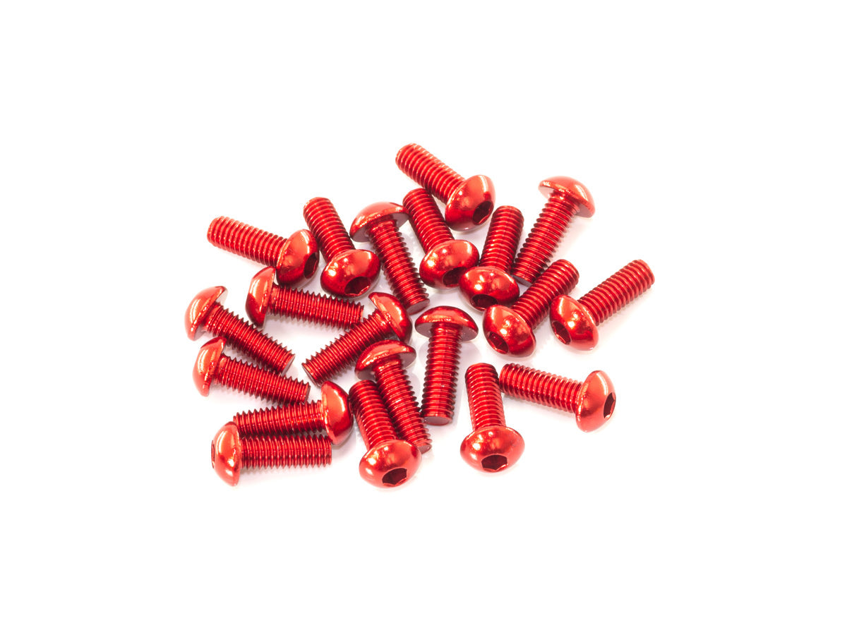 B01308-AR - M3x8mm ALUMINUM BUTTON HEAD SCREW (Red/20pcs)
